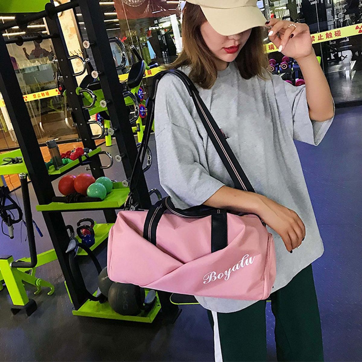 Gym Bag Short Distance Travel Luggage Handbag Pink