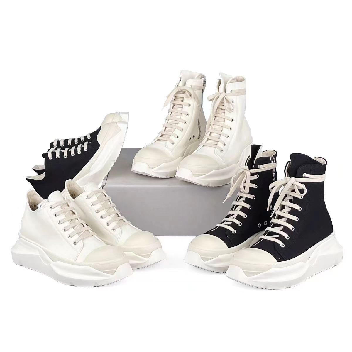 Tall Thick Soled Round Toe Sports Daddy Shoes-High Top White