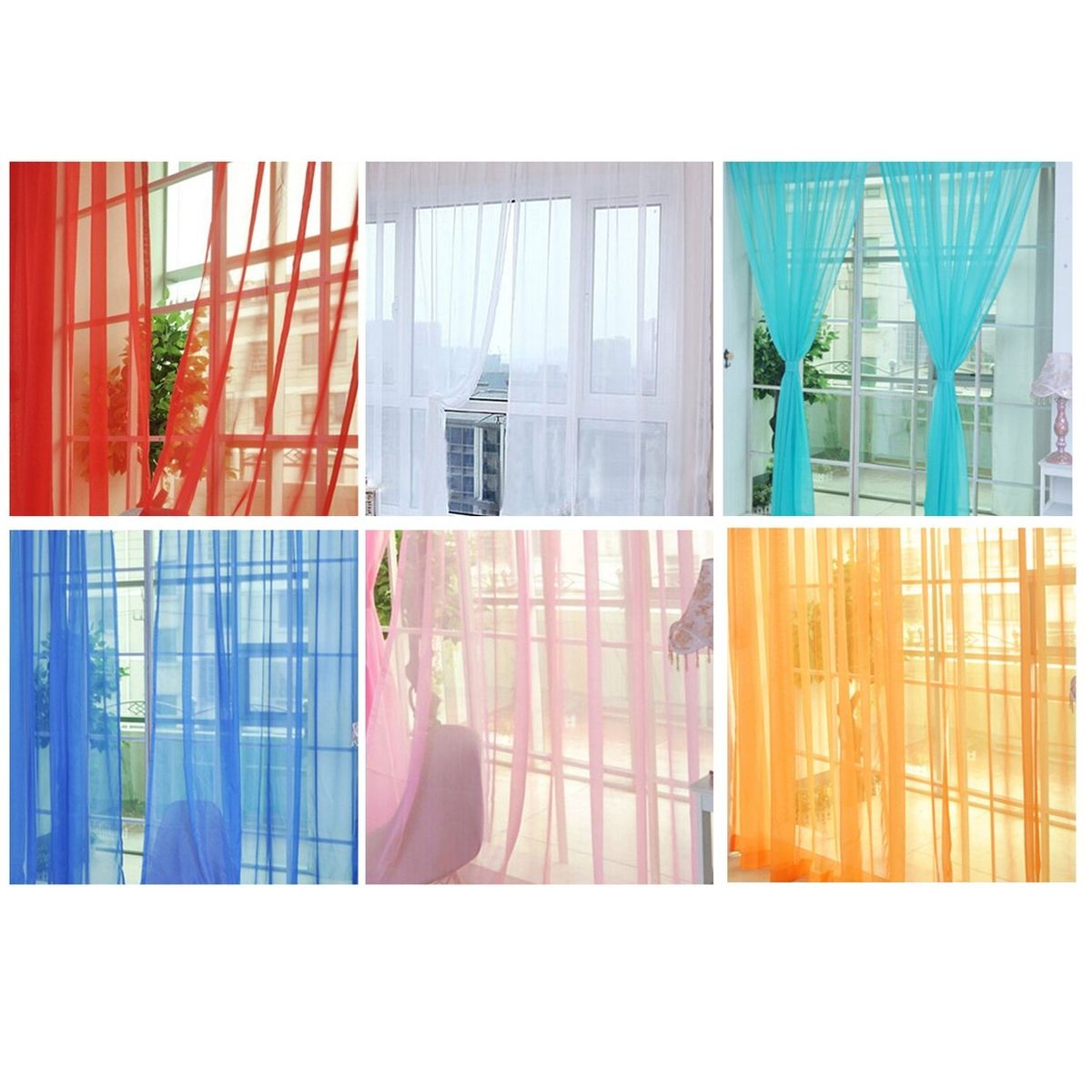 CO Solid Color Tulle Translucent Window Curtain Drape Panel Sheer Scarf Valances-white