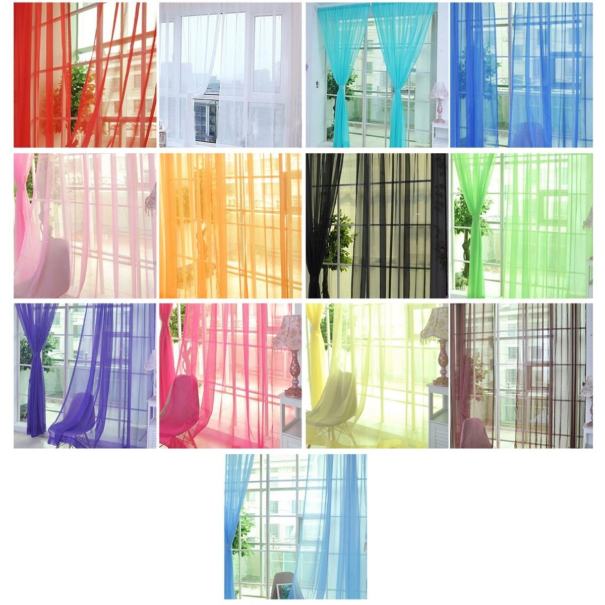 CO Solid Color Tulle Translucent Window Curtain Drape Panel Sheer Scarf Valances-white