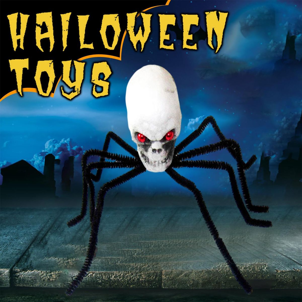 Flexible Fake Spider Legs Realistic Skull Head Spider Spooky Halloween Black