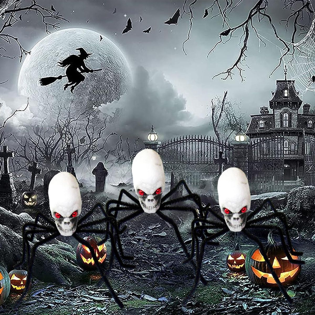 Flexible Fake Spider Legs Realistic Skull Head Spider Spooky Halloween Black