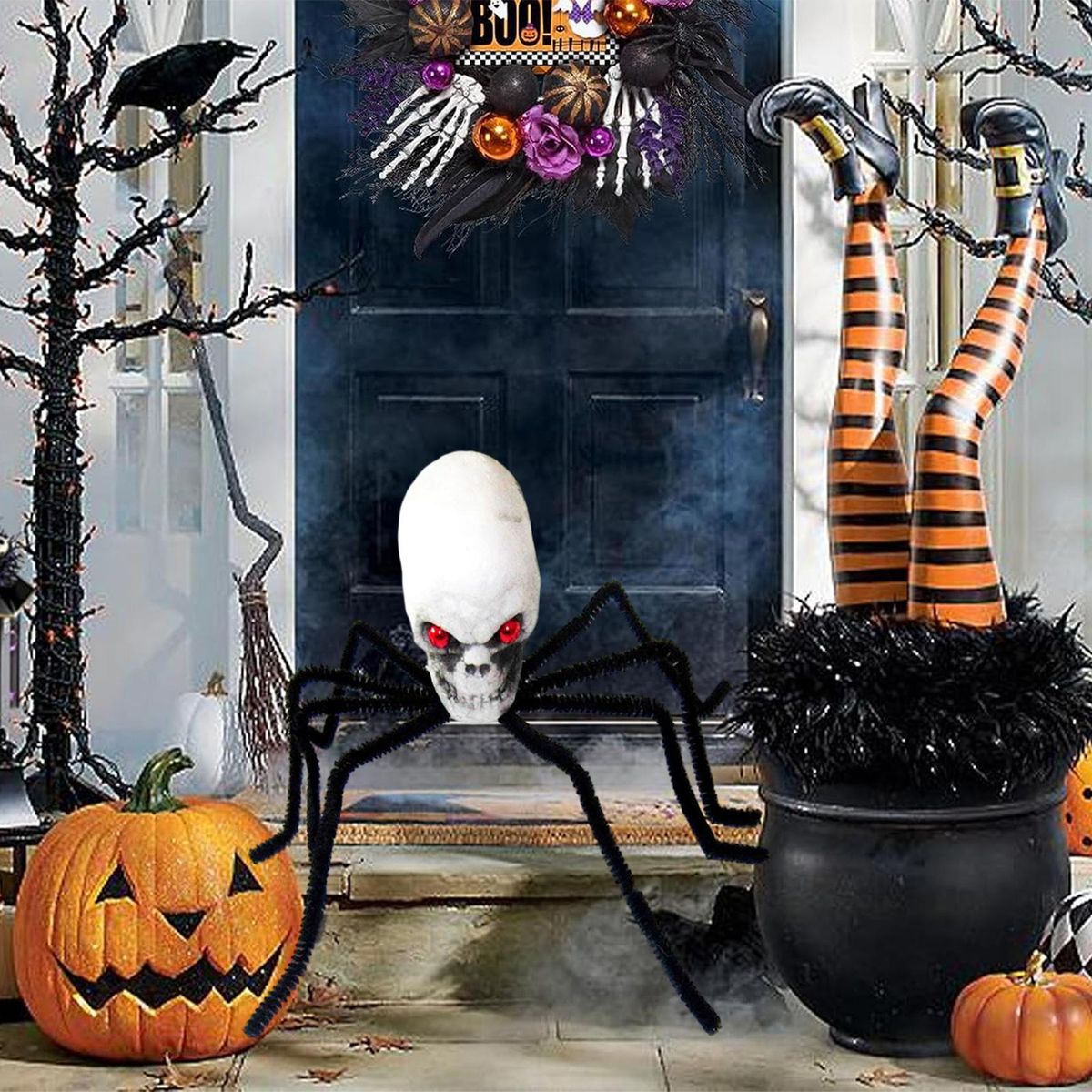 Flexible Fake Spider Legs Realistic Skull Head Spider Spooky Halloween Black
