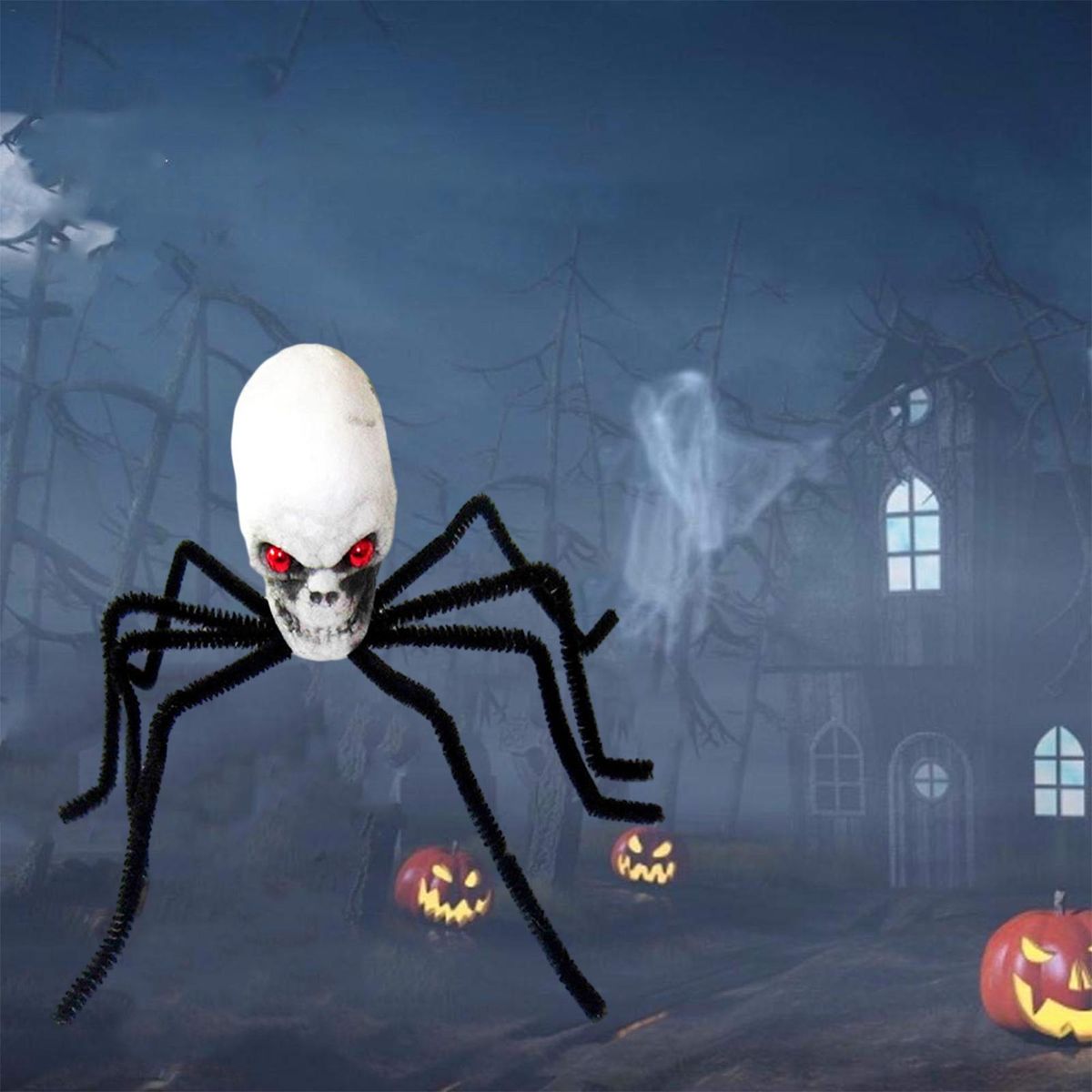 Flexible Fake Spider Legs Realistic Skull Head Spider Spooky Halloween Black