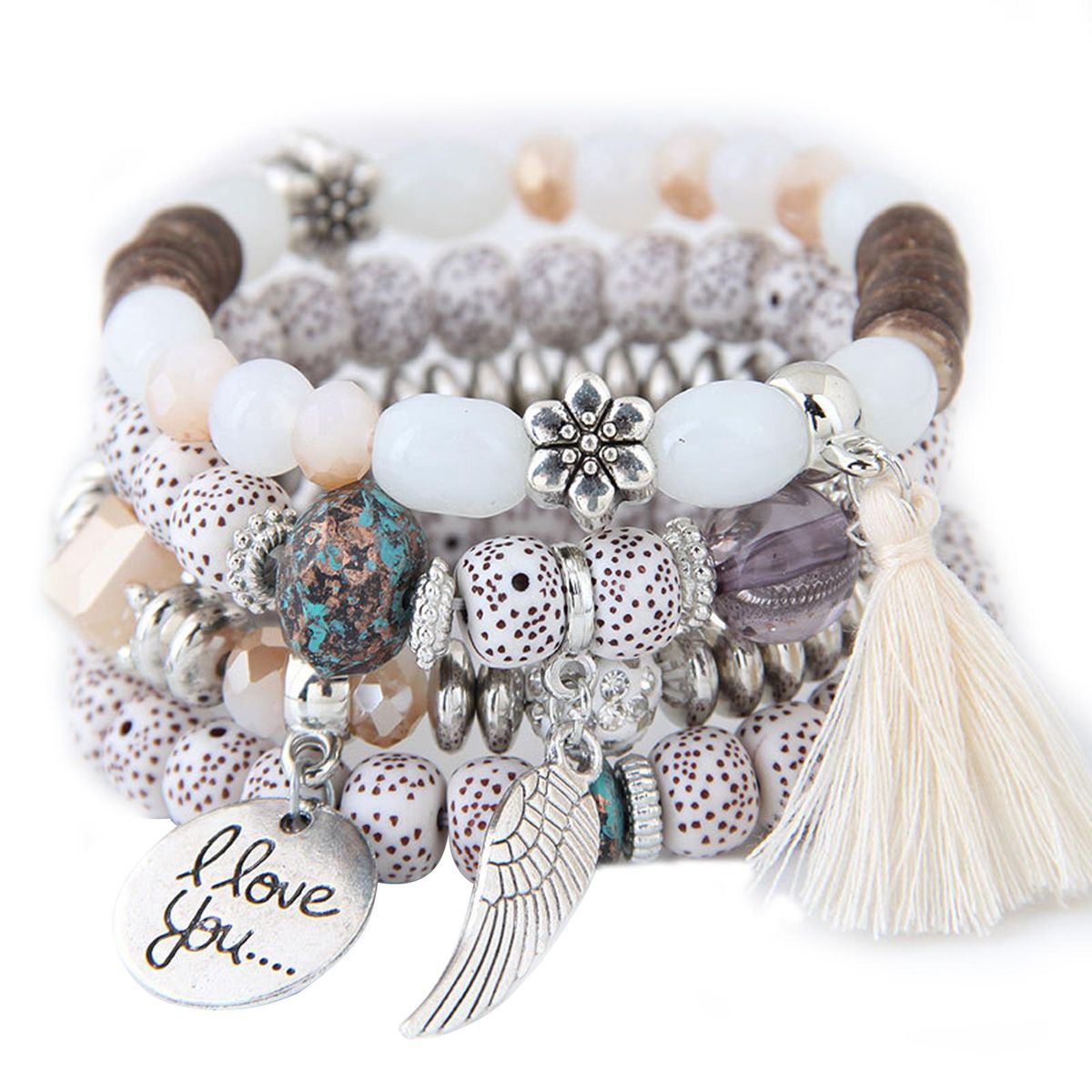 4Pcs/Set Beautiful Stylish Alloy Adorable Wooden Beads-White