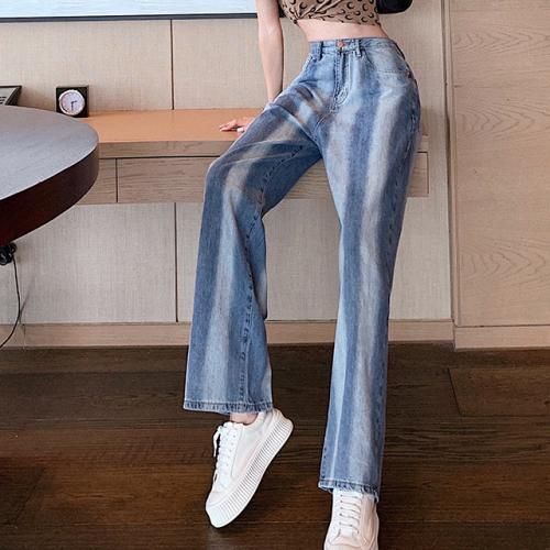 High Waist Loose Denim Trousers Casual Straight-leg Pants-FashionBlue L