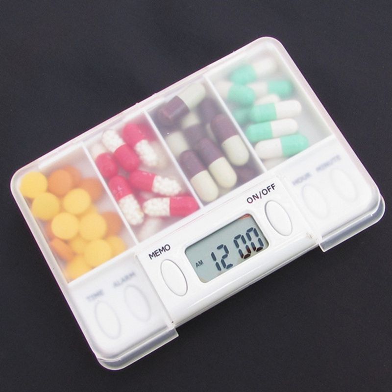 4-Cell Smart Timed Reminder Portable Plastic Pill Box Pill Storage Box(White)