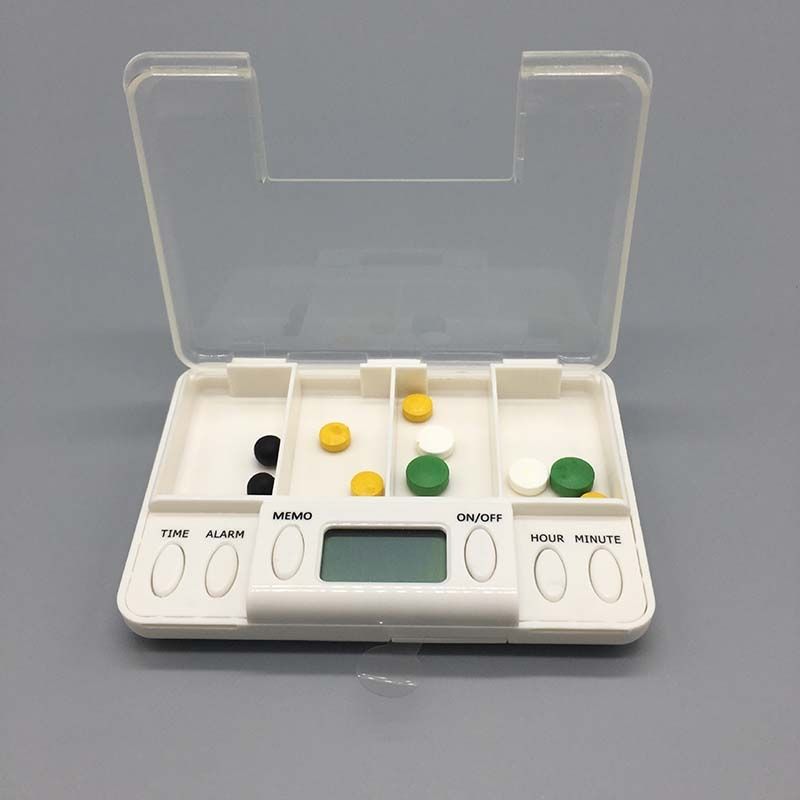 4-Cell Smart Timed Reminder Portable Plastic Pill Box Pill Storage Box(White)