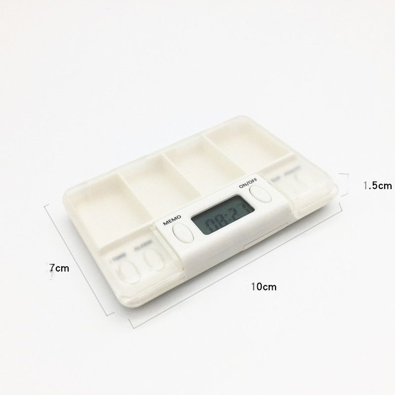 4-Cell Smart Timed Reminder Portable Plastic Pill Box Pill Storage Box(White)