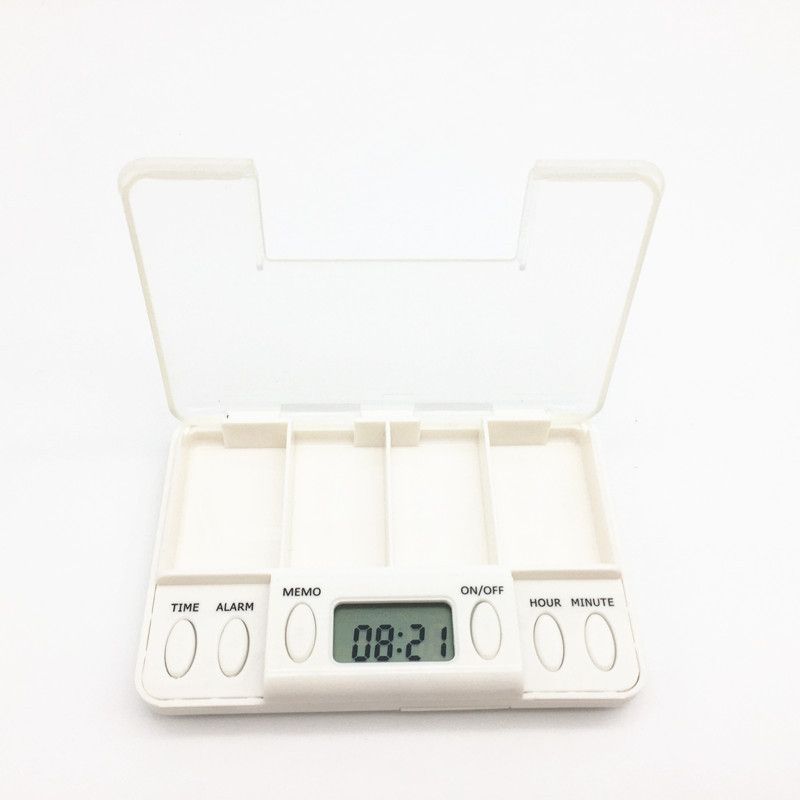4-Cell Smart Timed Reminder Portable Plastic Pill Box Pill Storage Box(White)
