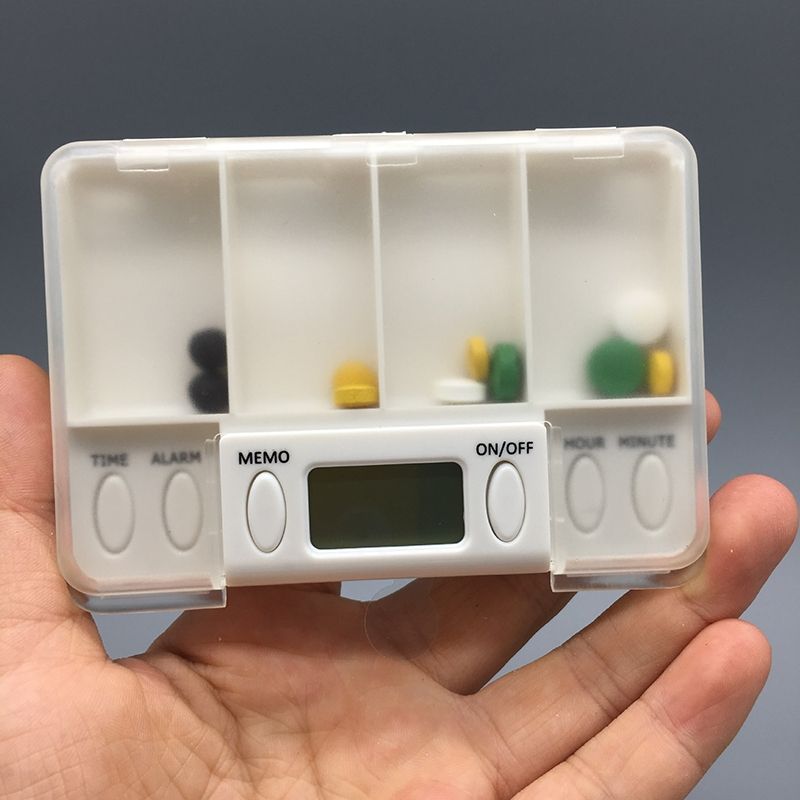 4-Cell Smart Timed Reminder Portable Plastic Pill Box Pill Storage Box(White)
