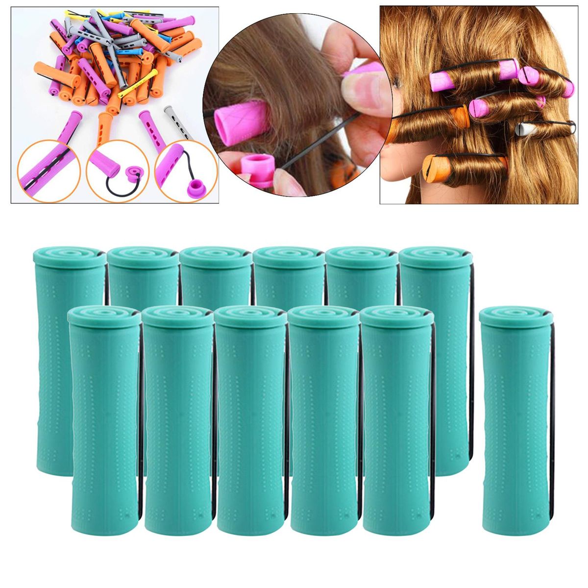 Cold Wave Perm Rods Curling Hair Curly Wavy Rod W/ Rubber 12Pcs 2.5cm