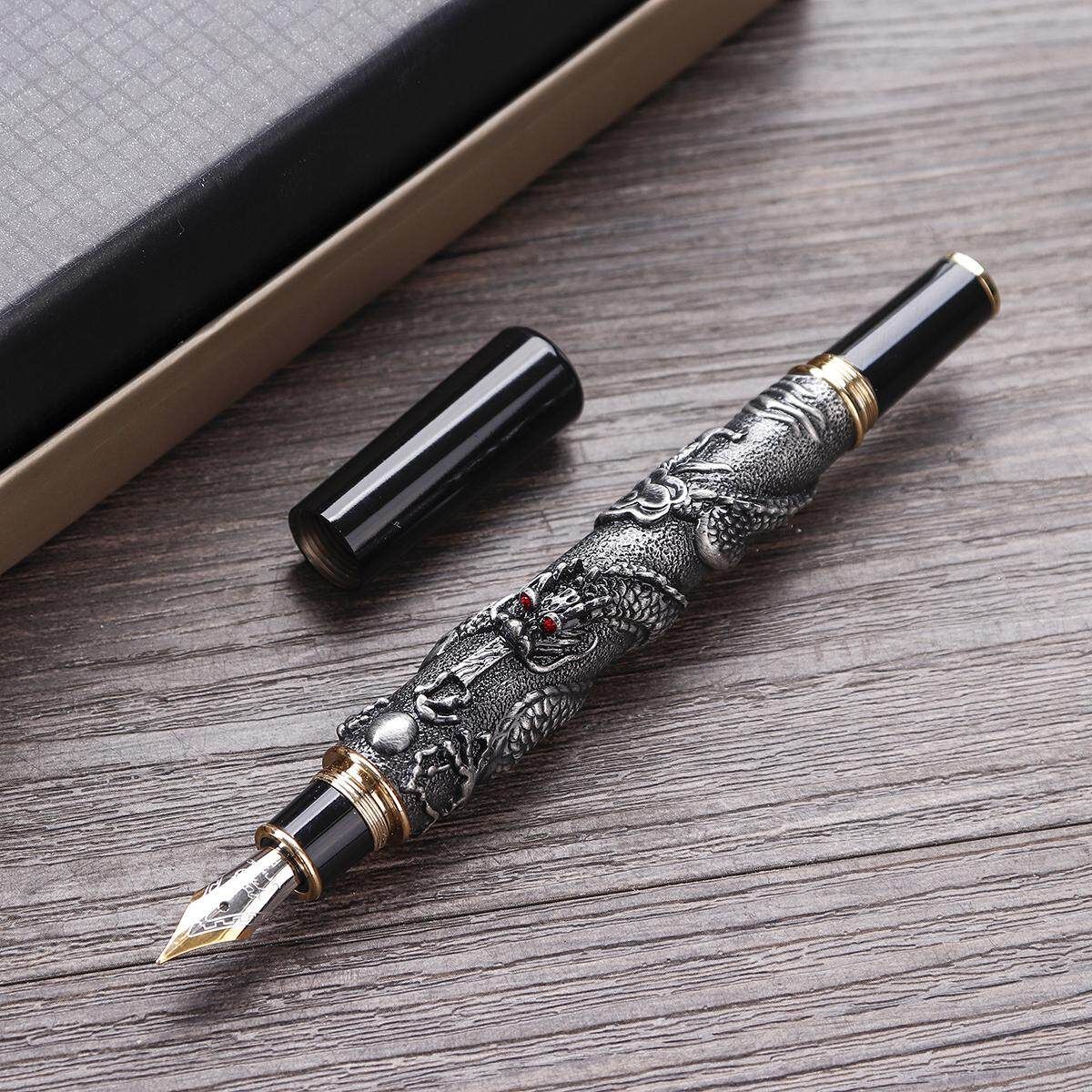 JINHAO Dragon Heavy Fountain Pen Clip 0.5mm Broad Nib 18KGP Business Men Gifts -- Silver / Gold / Black / Bronze Black Copper