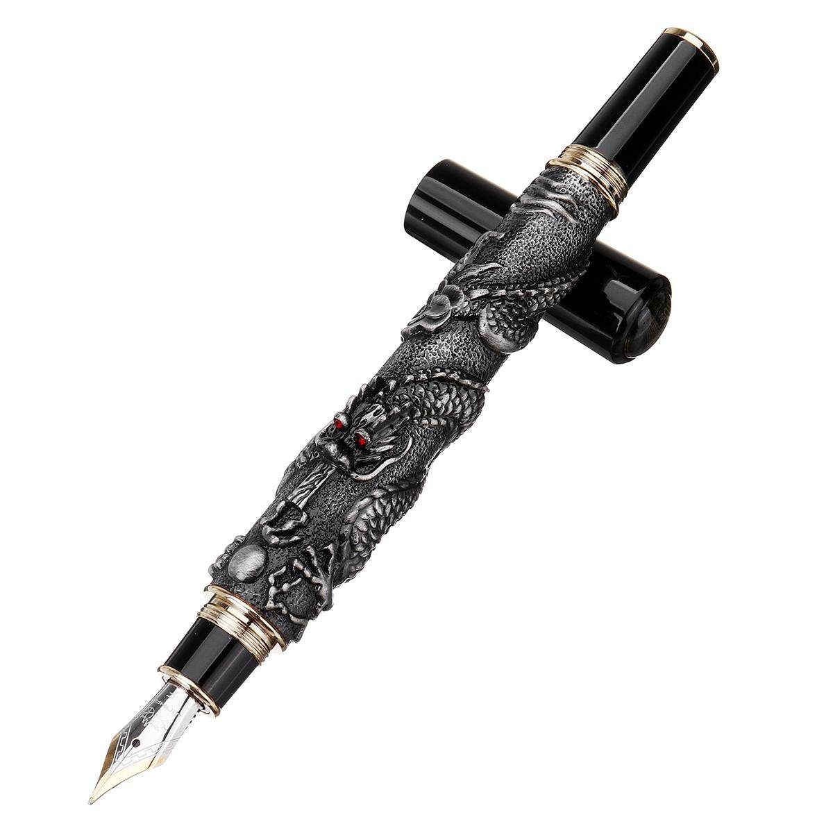 JINHAO Dragon Heavy Fountain Pen Clip 0.5mm Broad Nib 18KGP Business Men Gifts -- Silver / Gold / Black / Bronze Black Copper