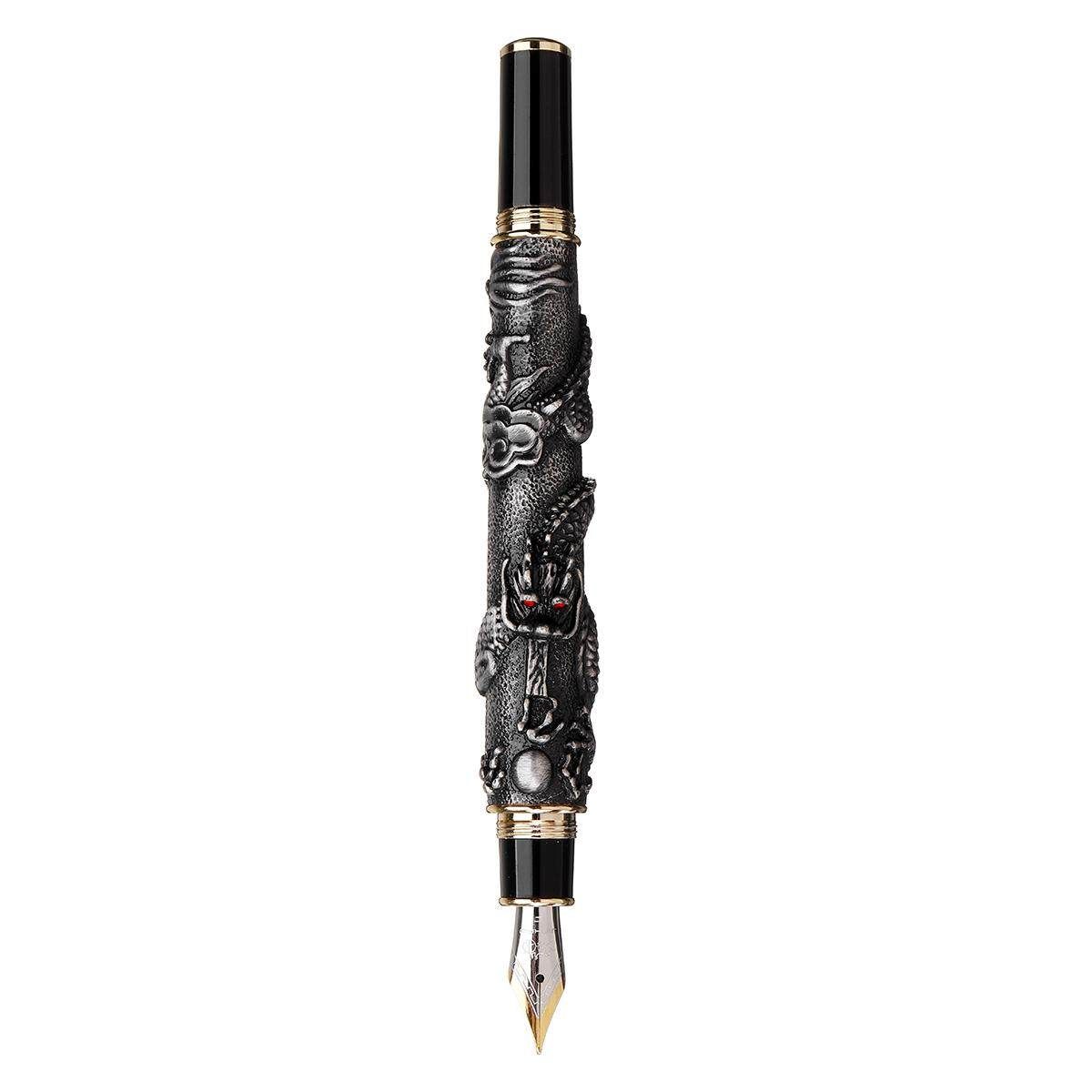 JINHAO Dragon Heavy Fountain Pen Clip 0.5mm Broad Nib 18KGP Business Men Gifts -- Silver / Gold / Black / Bronze Black Copper