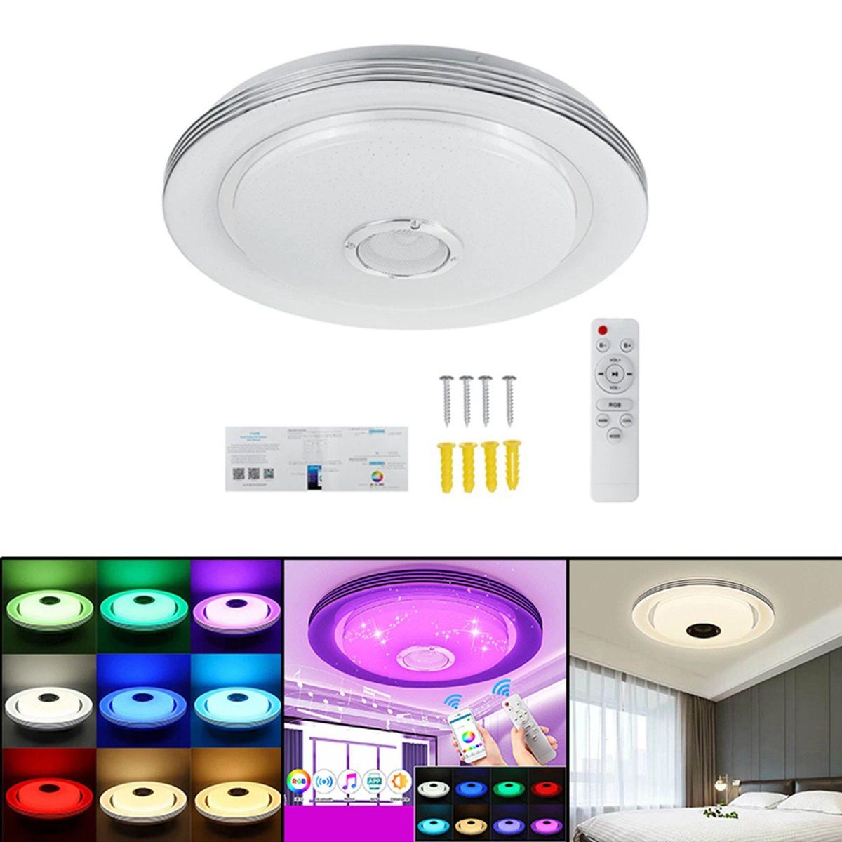 LED Music Ceiling Light Remote Control Bluetooth Speaker For Living