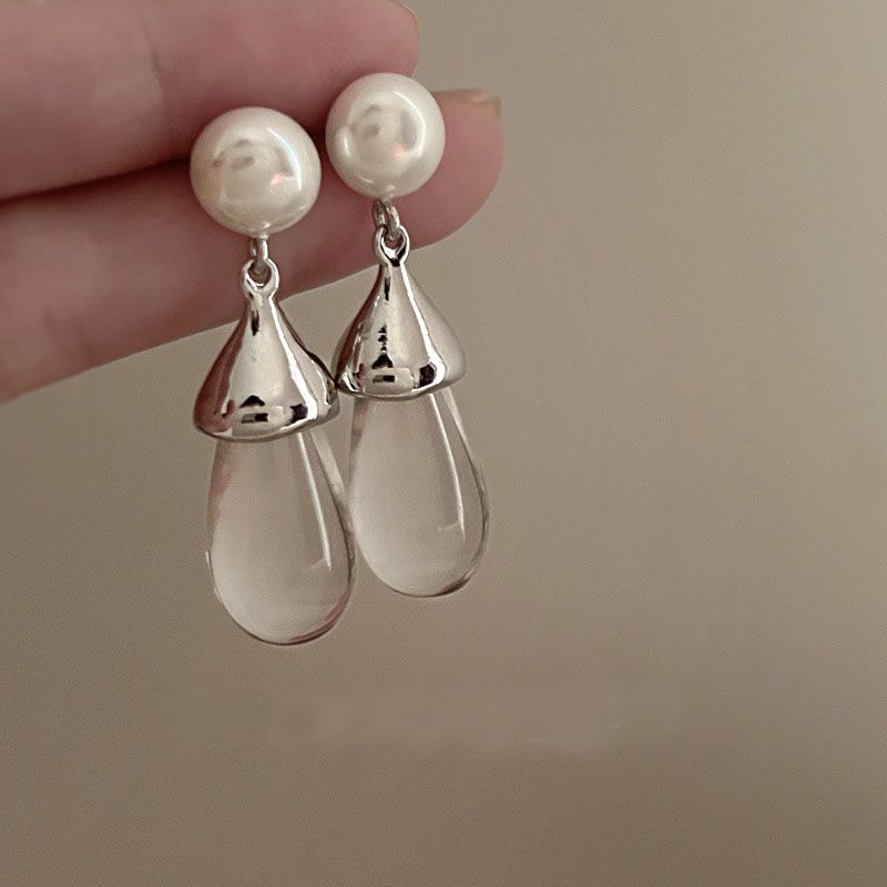 Luxury French Vintage Transparent Droplet Pearl Earrings
