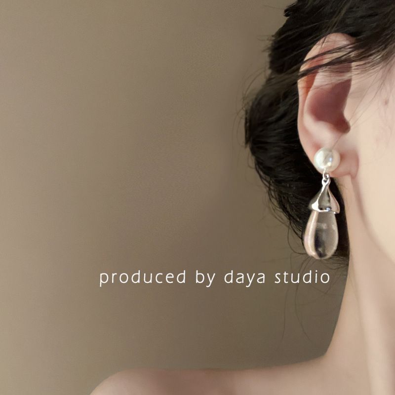 Luxury French Vintage Transparent Droplet Pearl Earrings