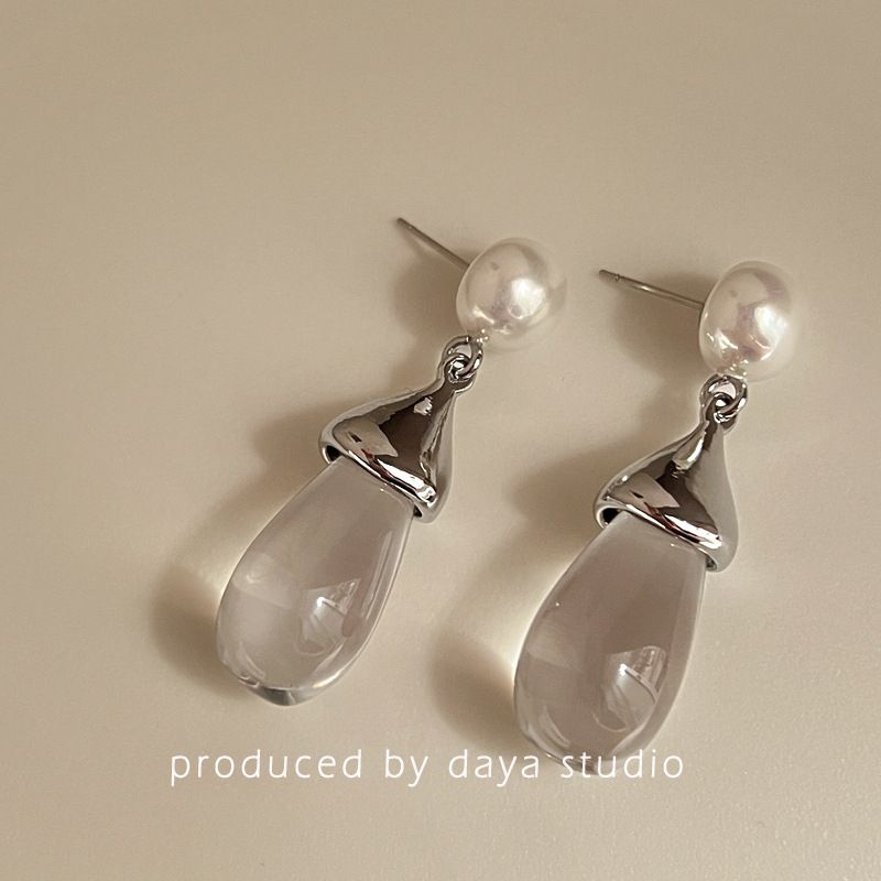 Luxury French Vintage Transparent Droplet Pearl Earrings