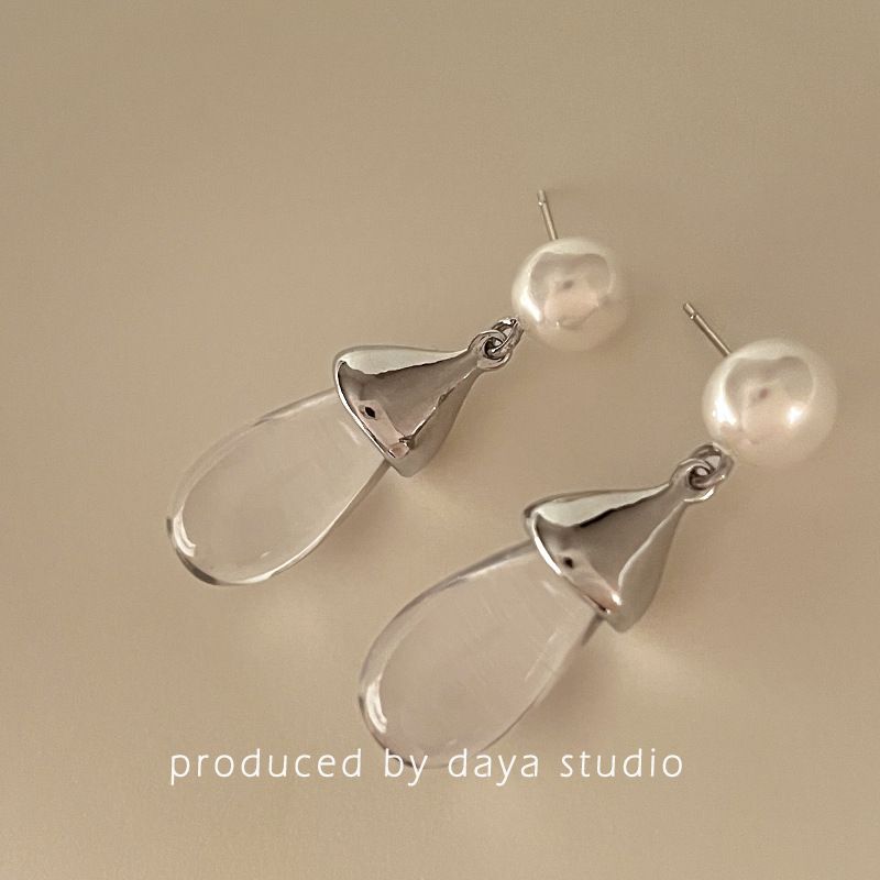 Luxury French Vintage Transparent Droplet Pearl Earrings