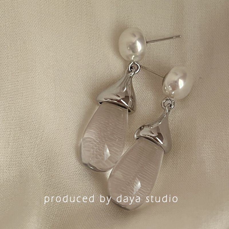 Luxury French Vintage Transparent Droplet Pearl Earrings