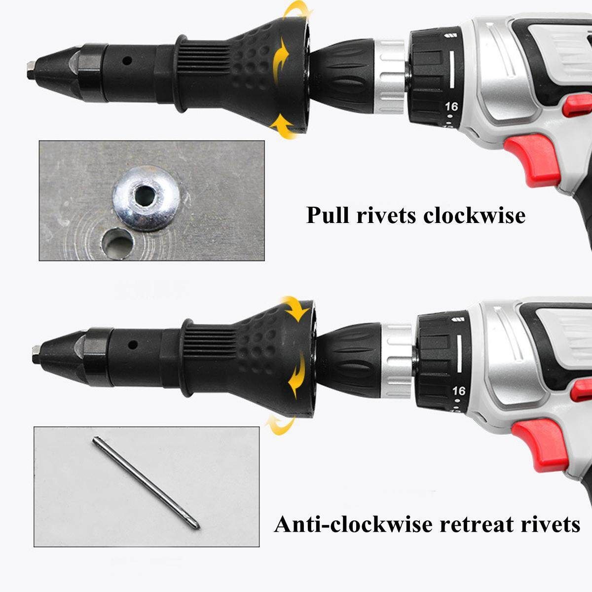 Black Electric Rivet Nut Riveter Tool Cordless Drill Adaptateu