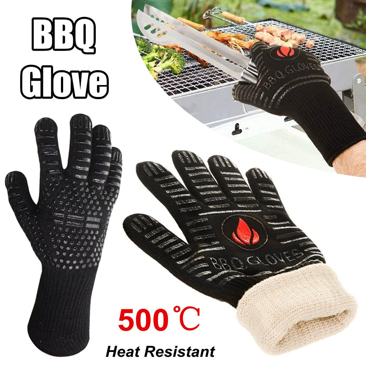 1 Pcs 500℃ Heat Proof Resistant Oven BBQ Kitchen Cooking Silicone Mitts #2. BBQ Gloves