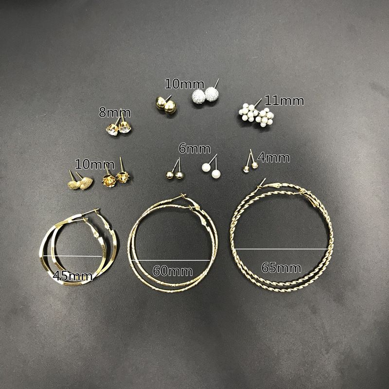 12 In 1 Studs Rings And Big Loop Earrings - Gold