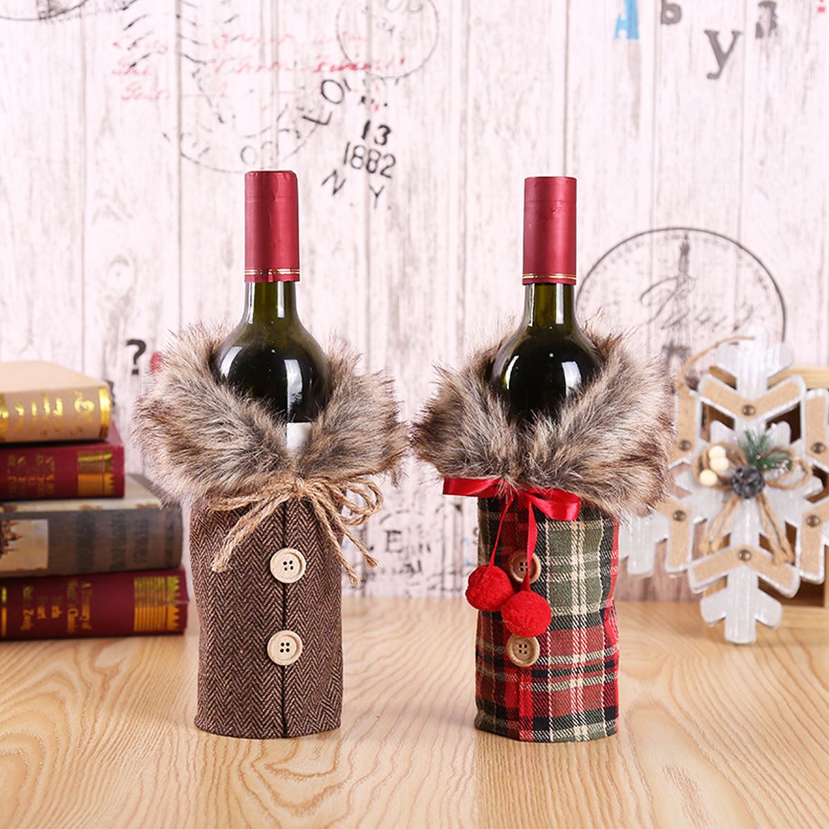 Christmas  Bottle Cover Cute Faux Fur  Bottle Clothes For