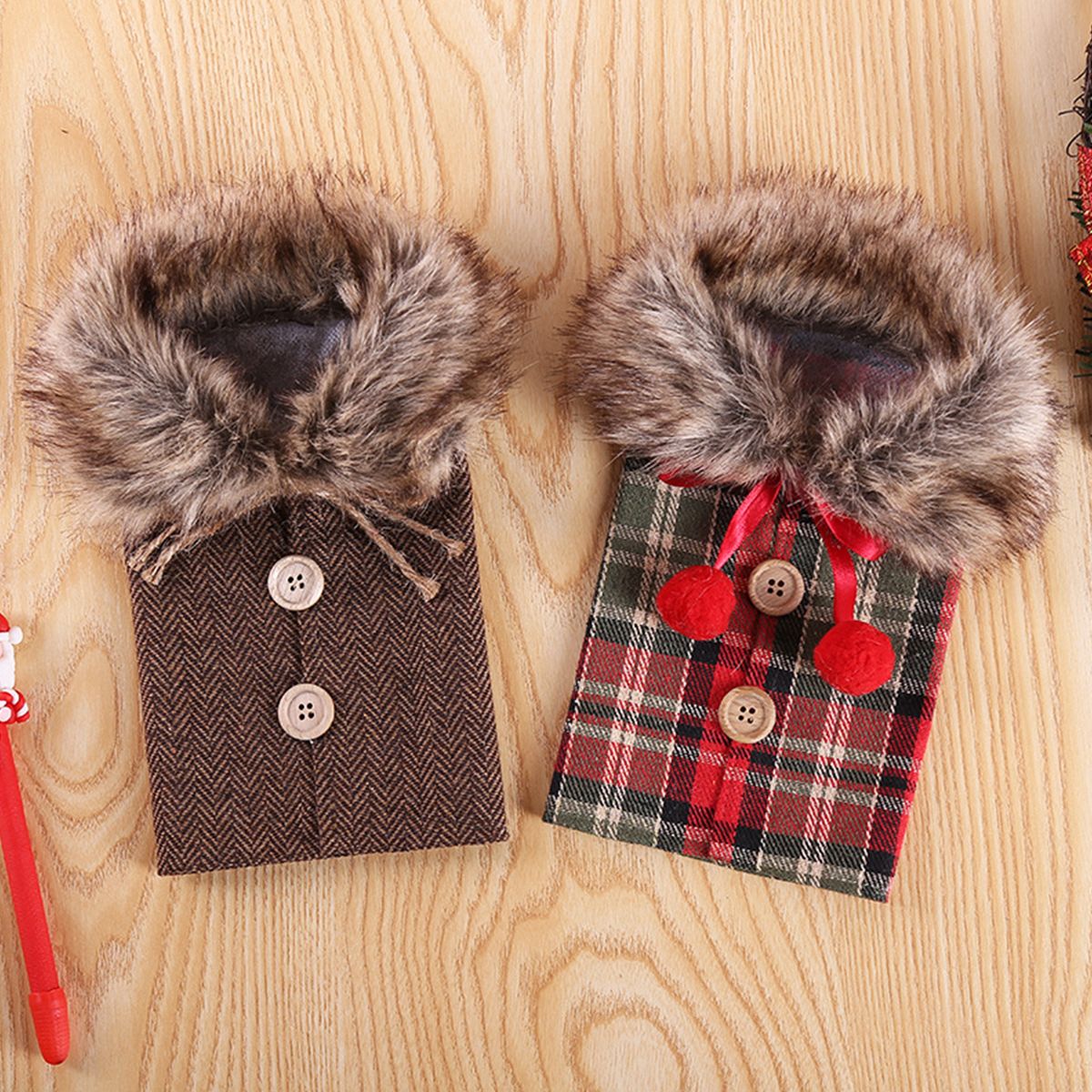 Christmas  Bottle Cover Cute Faux Fur  Bottle Clothes For