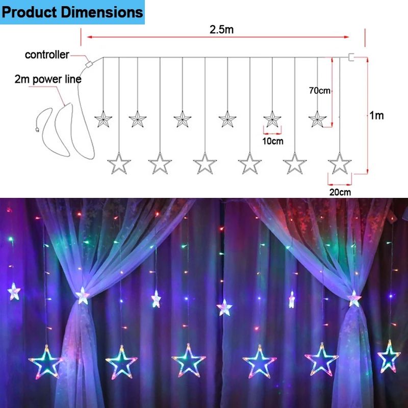 Christmas Fairy Lights Festoon Led String Lights Star Garland On Window Curtain Indoor Tree Decoration Halloween Wedding Light