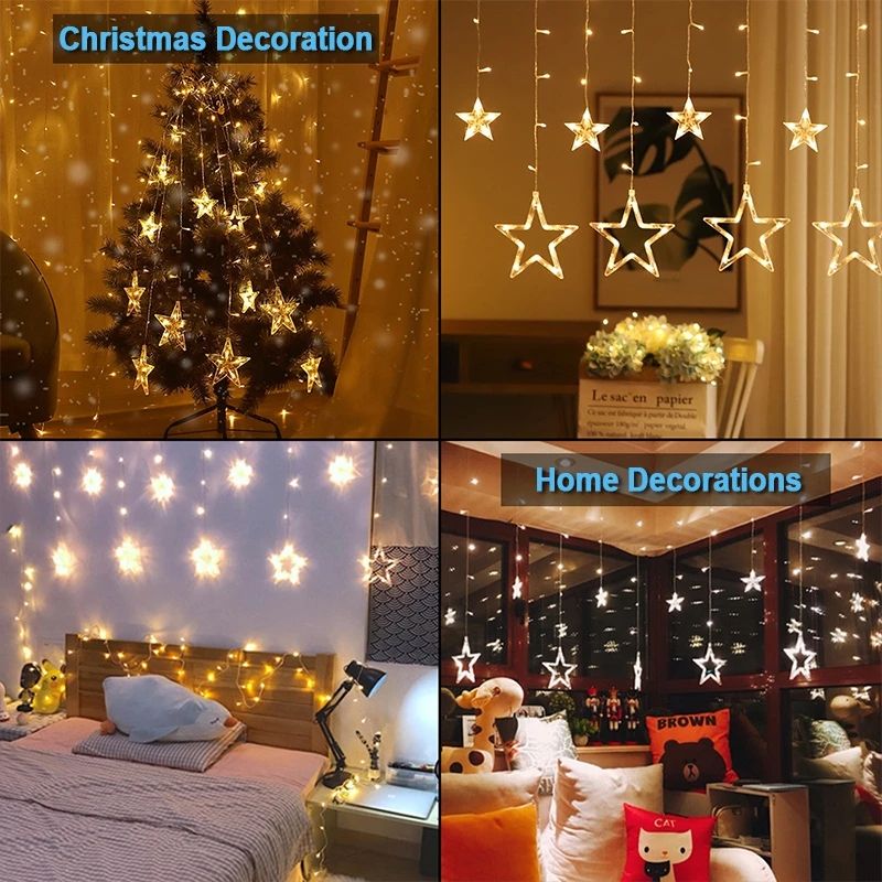 Christmas Fairy Lights Festoon Led String Lights Star Garland On Window Curtain Indoor Tree Decoration Halloween Wedding Light