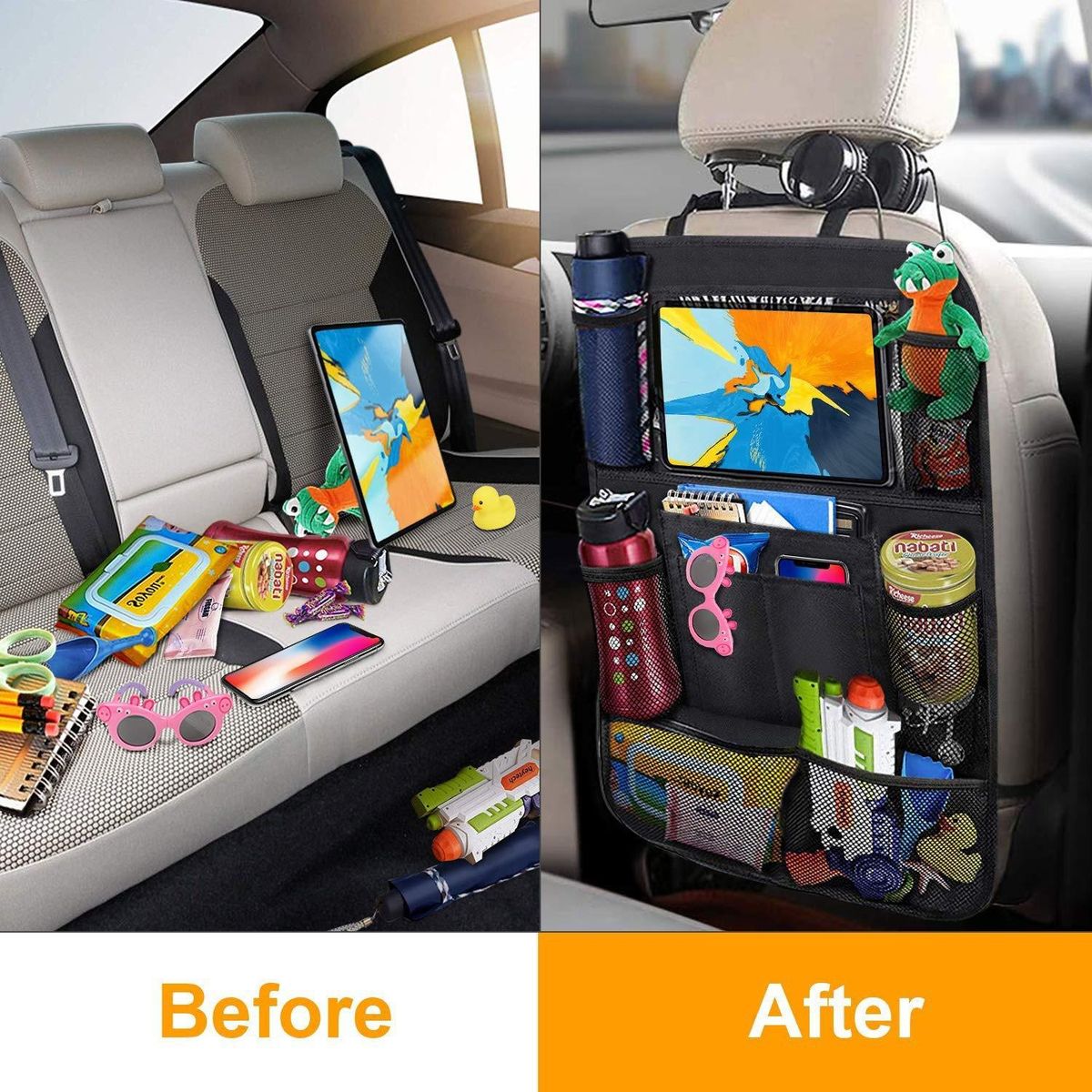 Car seat back storage bag hanging bag car child anti-kick pad storage bag car built-in shelf Upgraded ipad chair back bag