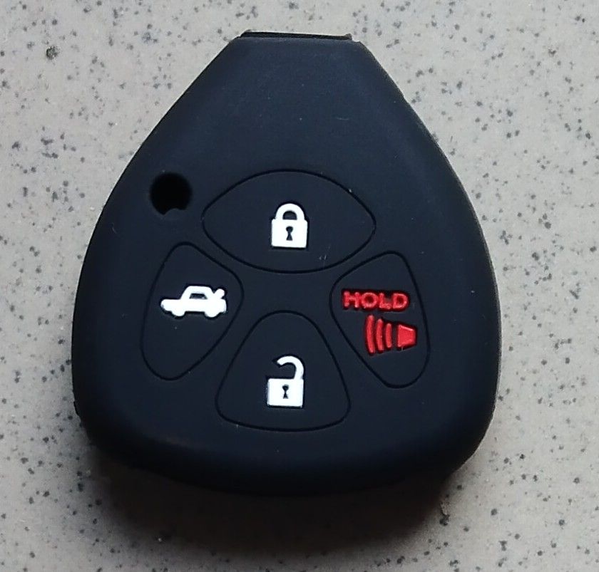 Silicone Key Cover 4 Button Shell Fit For TOYOTA Corolla Camry Remote Key Case Fob (Black)