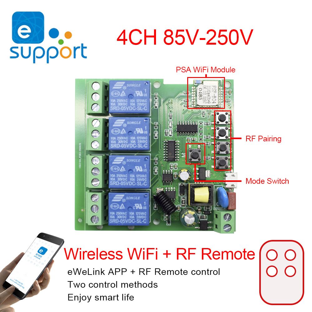 EWeLink APP Smart Switch 5V 32V 250V 4CH Remote Control
