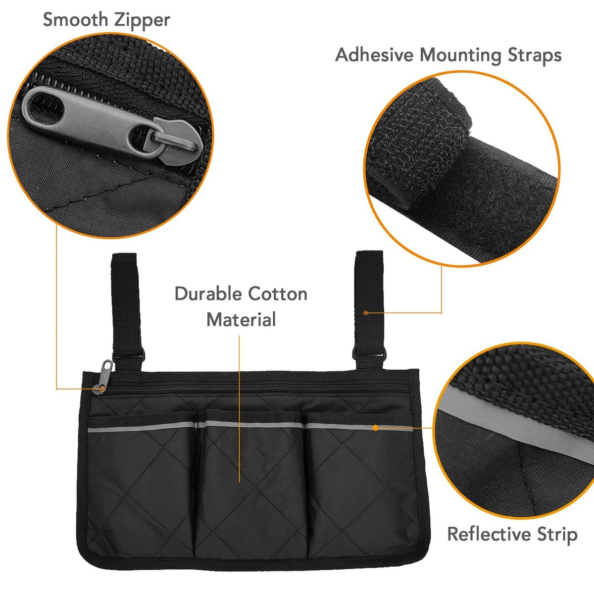 Wheelchair Armrest Side Bags With Reflective Strips