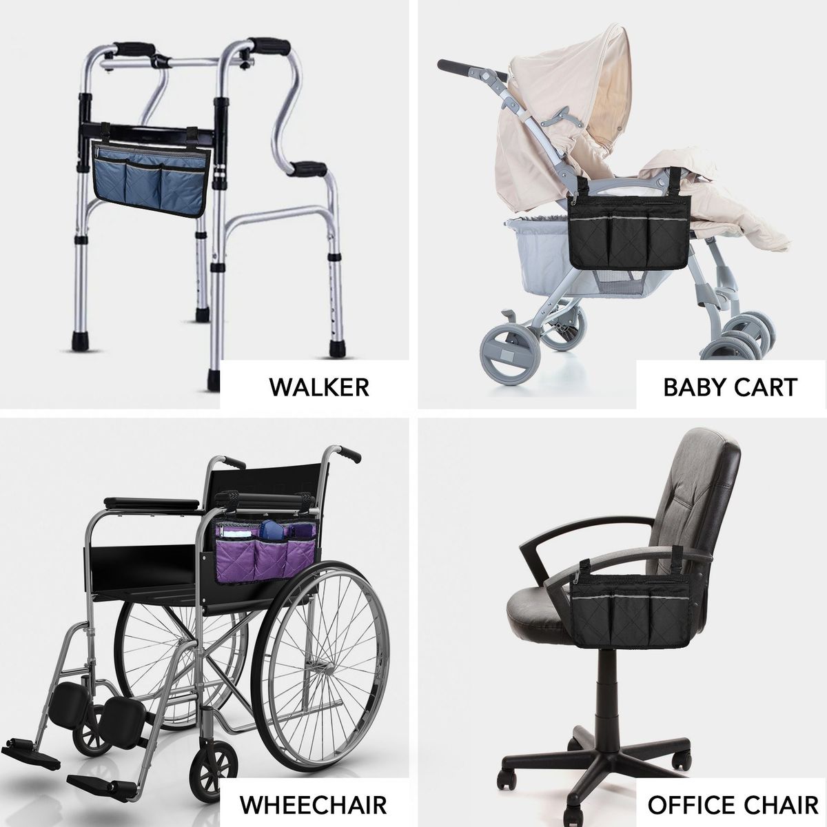 Wheelchair Armrest Side Bags With Reflective Strips