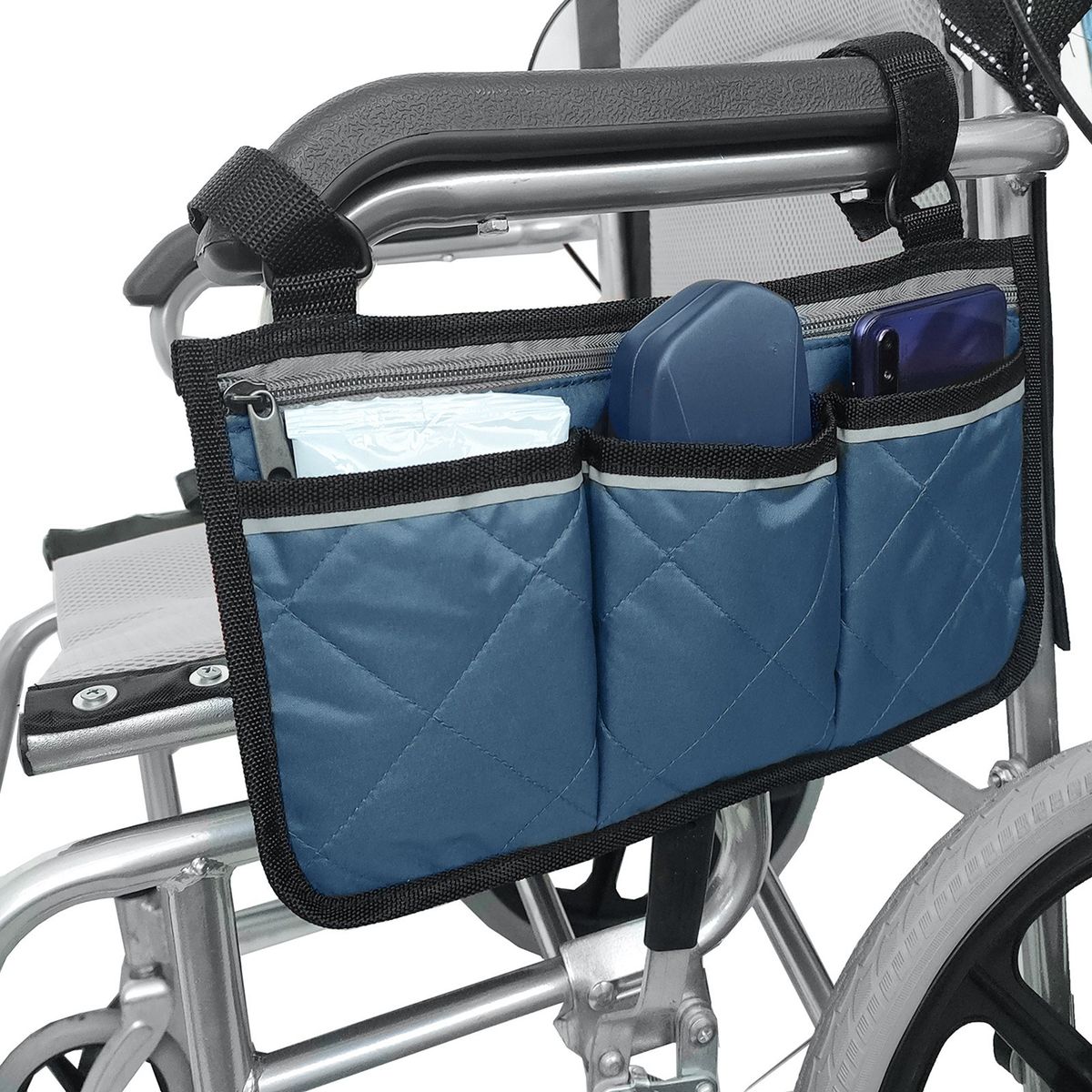 Wheelchair Armrest Side Bags With Reflective Strips