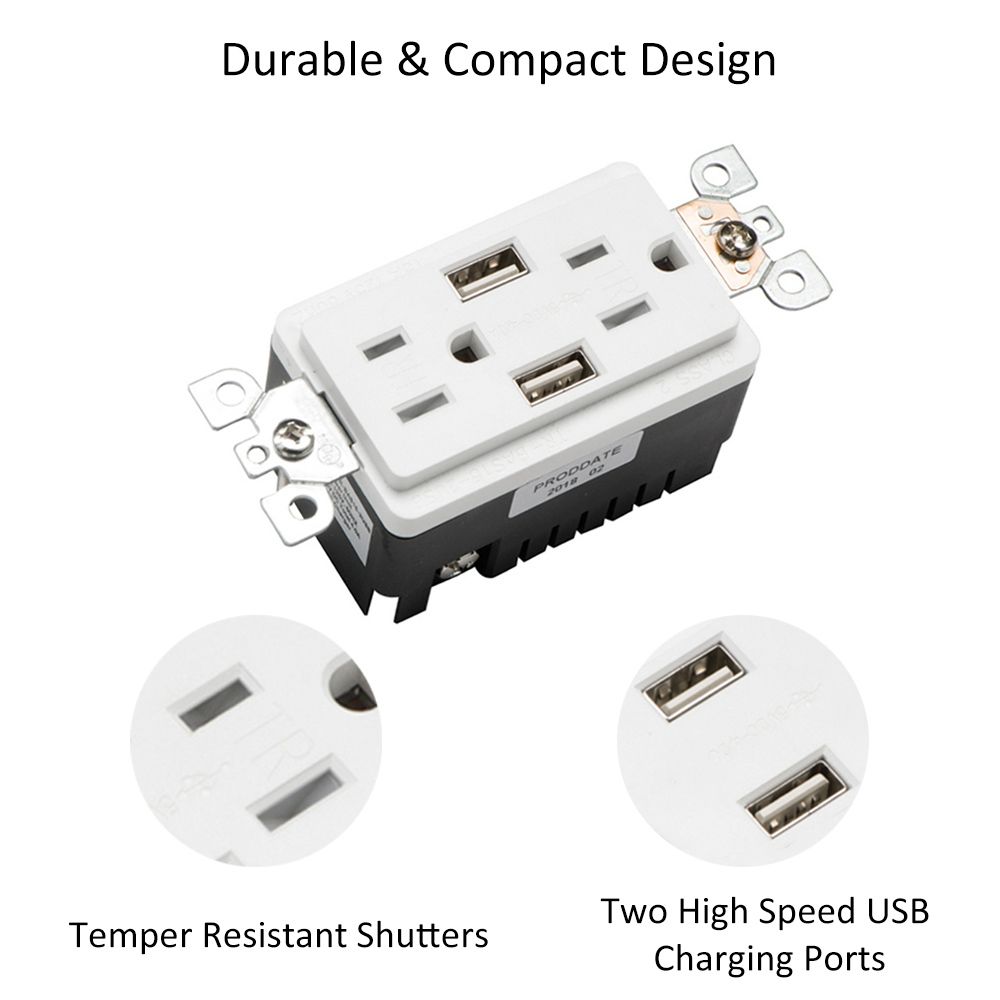 TR-BAS15-2USB Dual USB Charger With 15A Duplex Tamper