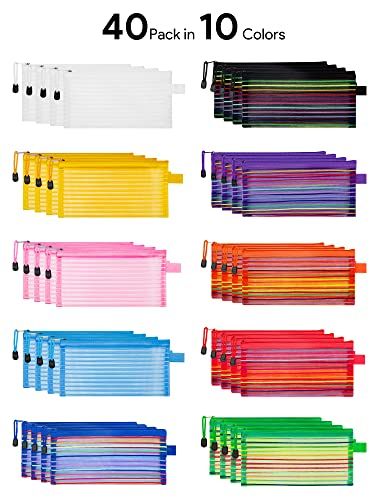 JARLINK 40 Pack 10 Colors Zipper Mesh Pouch, Storage Pouches