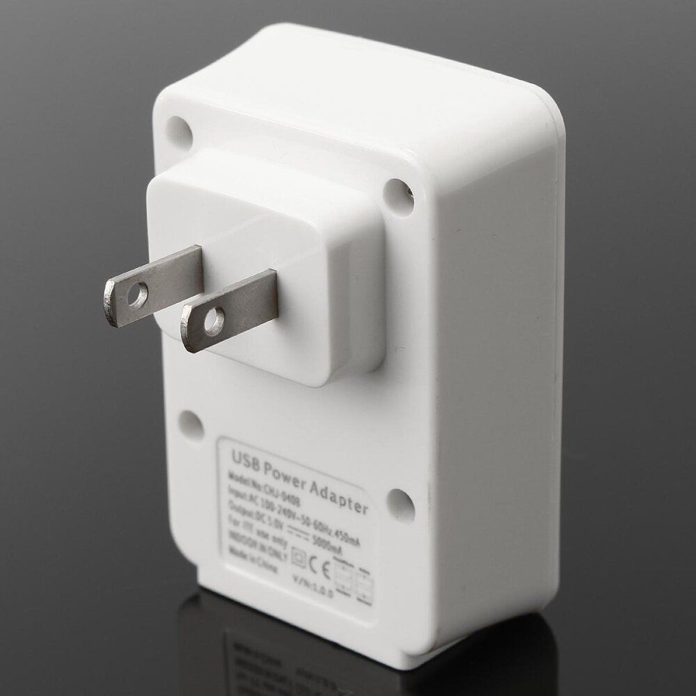 US Mains Wall 3 Pin Plug Adaptor Charger With 4 USB Ports For Phones Tablets American Rules