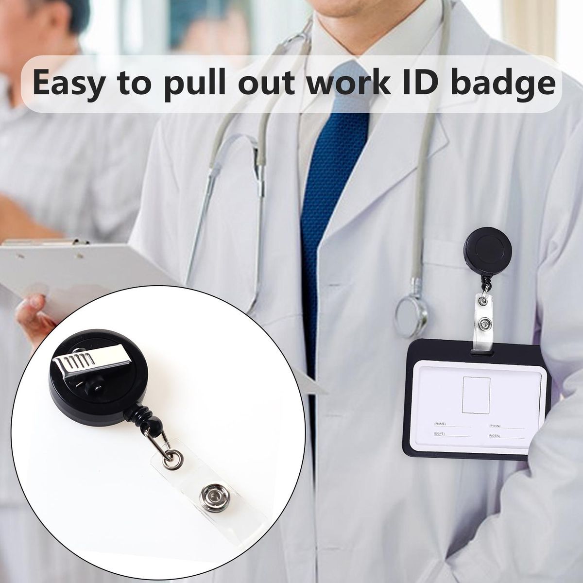 Sturdy Badge Holder 10-pack Swivel Retractable Badge Reels for Work Black