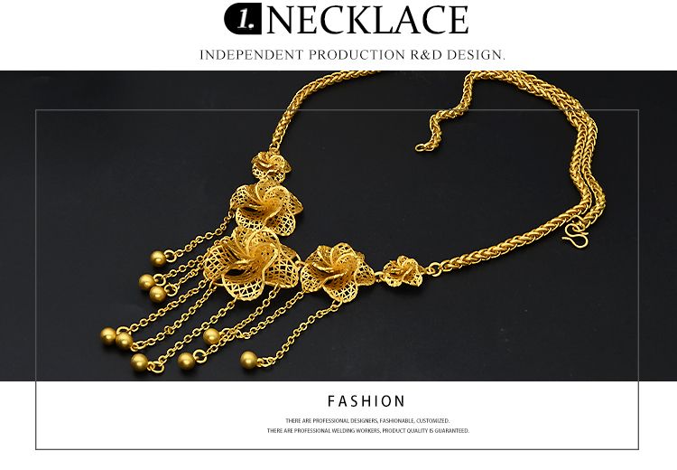 Dubai Jewelry Set Gold Plated Big Necklaces Earrings Rings Sets Flower