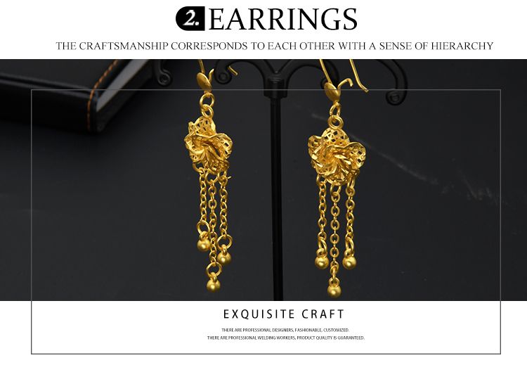 Dubai Jewelry Set Gold Plated Big Necklaces Earrings Rings Sets Flower