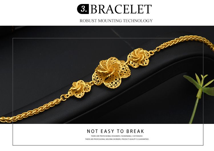 Dubai Jewelry Set Gold Plated Big Necklaces Earrings Rings Sets Flower
