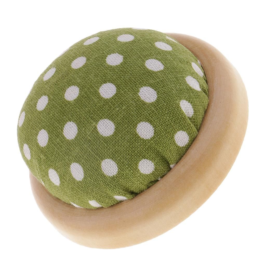 Fabric, Wooden Base,  Holder Pin Cushion DIY Green