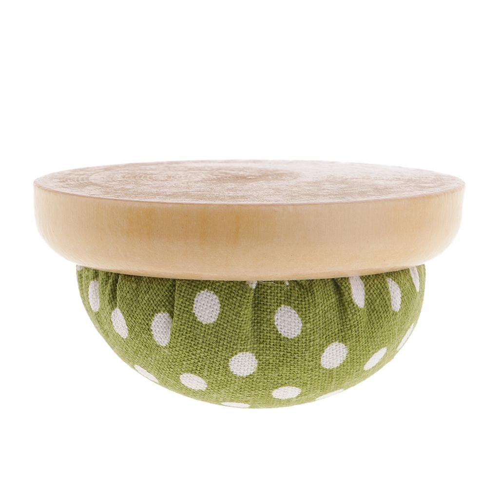 Fabric, Wooden Base,  Holder Pin Cushion DIY Green