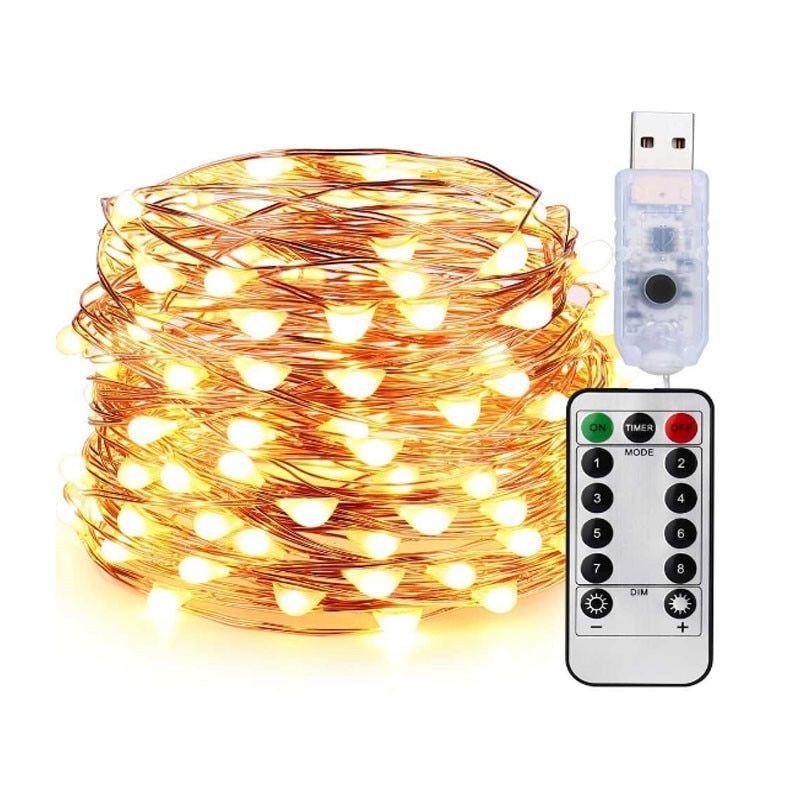 USB Led Fairy Lights String With 13Key Remote Control 8Mode 5/10M/20M Lamp For Gards Home Wedding Christmas Holiday Decor--Blue--10M 100LEDS