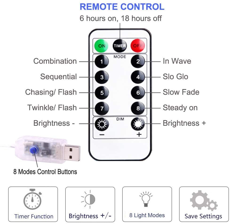 USB Led Fairy Lights String With 13Key Remote Control 8Mode 5/10M/20M Lamp For Gards Home Wedding Christmas Holiday Decor--Blue--10M 100LEDS
