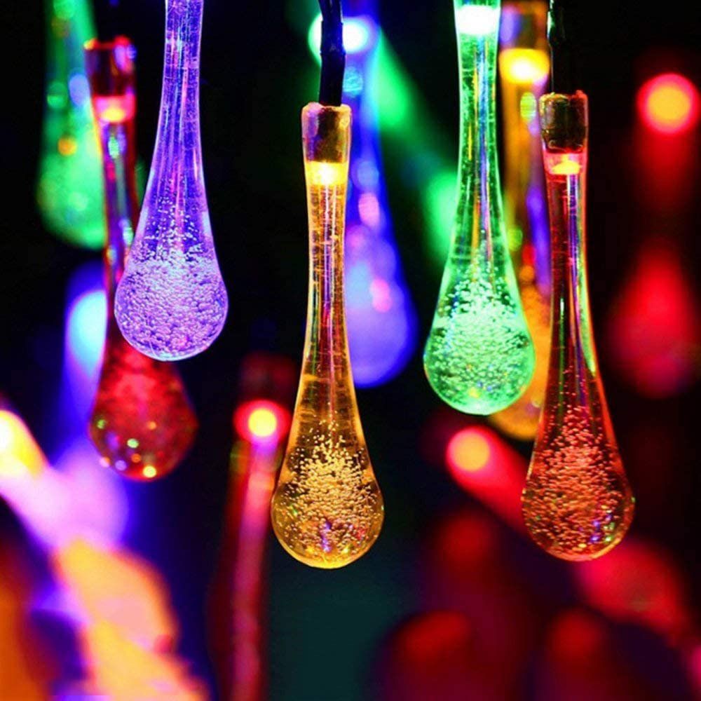 Solar String Light, 21Ft 30 Led Waterdrop Shape, Multi-color